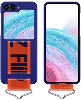 Lunso Samsung Galaxy Z Flip5 - Hoes met band - Blauw/Oranje