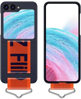 Lunso Samsung Galaxy Z Flip5 - Hoes met band - Donkerblauw/Oranje