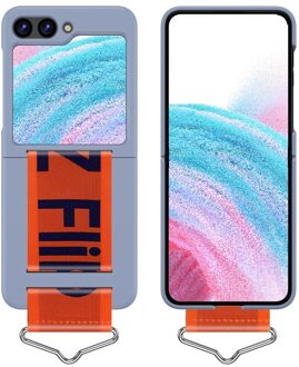 Lunso Samsung Galaxy Z Flip5 - Hoes met band - Lichtblauw/Oranje