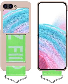Lunso Samsung Galaxy Z Flip5 - Hoes met band - Lichtroze/Groen