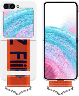 Lunso Samsung Galaxy Z Flip5 - Hoes met band - Wit/Oranje