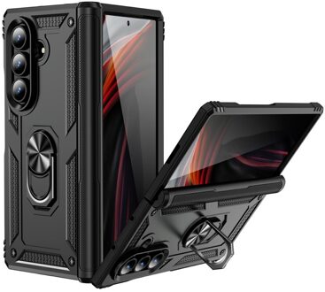 Lunso Samsung Galaxy Z Fold 7 - Armor backcover hoes met ringhouder - Zwart