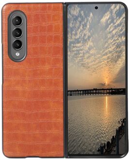 Lunso Samsung Galaxy Z Fold4 - Croco patroon cover hoes - Lichtbruin