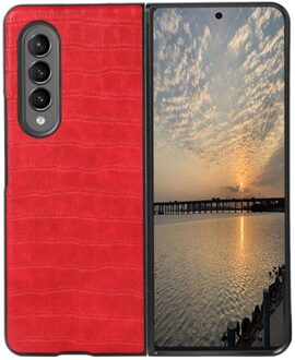 Lunso Samsung Galaxy Z Fold4 - Croco patroon cover hoes - Rood