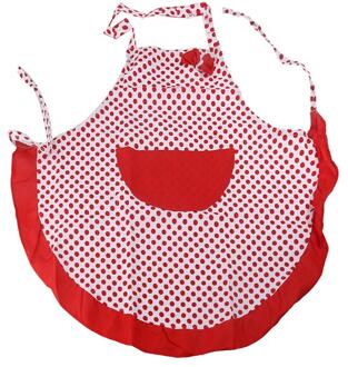 LUOEM Polka Gestippelde Strik Decor Halster-hals Stijl Mouwloze vrouwen Keuken Koken Schort met Pocket (Rood)