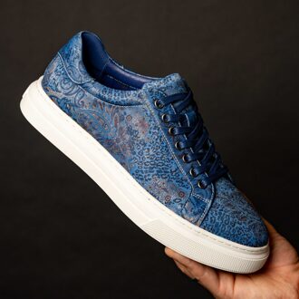 Lureaux Blue Paisley Panther Sneakers Lureaux - Handgemaakte Nette Schoenen Voor Heren - 41