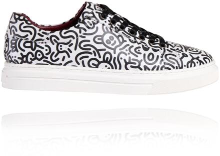 Lureaux Doodle Arty Sneakers Lureaux - Handgemaakte Nette Schoenen Voor Heren White - 45