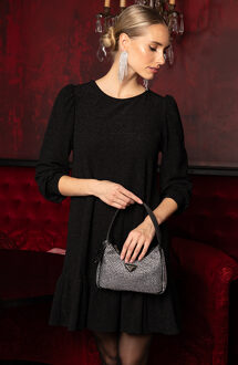 Lurex Ruffle Jurk Zwart