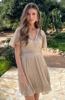 Lurex Waistband Dress Short Sleeve Gold Goud