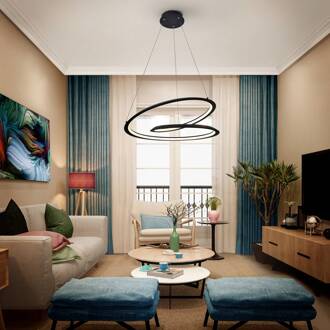 Lusvormige hanglamp, zwart. Metaal, aluminium. Ø 60 cm