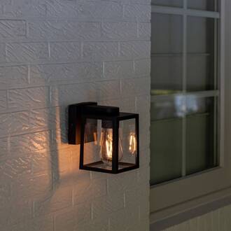 Lutec Buitenwandlamp Shiva lantaarn met helder glas mat zwart, transparant