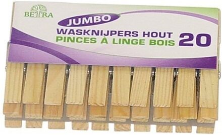 Luva 20x Wasknijpers / wasspelden jumbo van hout - huishoudelijke producten / grote knijpers Bruin