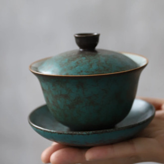 LUWU green ceramic gaiwan teaup Kung fu tea sets drinkware