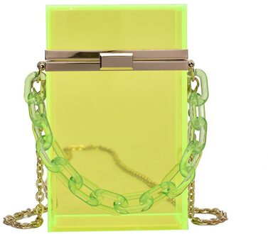 Luxe Acryl Clear Box Vrouwen Schoudertas Modeketen Avond Party Bags Voor Vrouwen Merken Lippenstift Crossbody Bag Purse fluorescerende groen