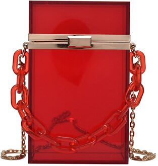 Luxe Acryl Clear Box Vrouwen Schoudertas Modeketen Avond Party Bags Voor Vrouwen Merken Lippenstift Crossbody Bag Purse rood
