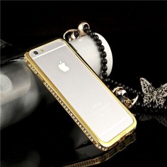 Luxe Aluminium Metalen Frame Bling Bling Crystal Rhinestone Diamond Cover Shockproof Bumper Case Voor iPhone 6 Plus/6 S Plus 5.5" goud