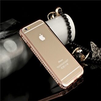 Luxe Aluminium Metalen Frame Bling Bling Crystal Rhinestone Diamond Cover Shockproof Bumper Case Voor iPhone 6 Plus/6 S Plus 5.5" roos goud