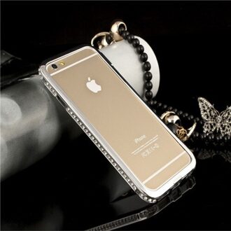 Luxe Aluminium Metalen Frame Bling Bling Crystal Rhinestone Diamond Cover Shockproof Bumper Case Voor iPhone 6 Plus/6 S Plus 5.5" zilver