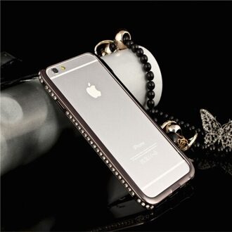 Luxe Aluminium Metalen Frame Bling Bling Crystal Rhinestone Diamond Cover Shockproof Bumper Case Voor iPhone 6 Plus/6 S Plus 5.5" zwart