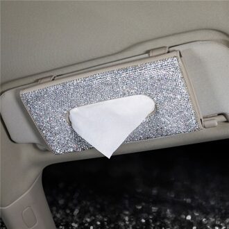 Luxe Auto Tissue Box Ingelegde Diamanten Decoratie Rack Voertuig Zonnescherm Opslag Doos Voor Auto Accessoires Beige