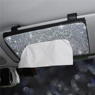 Luxe Auto Tissue Box Ingelegde Diamanten Decoratie Rack Voertuig Zonnescherm Opslag Doos Voor Auto Accessoires zwart
