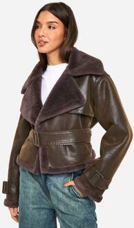 Luxe Aviatorjas Met Nepbontbesoeting En Ceintuur, Chocolate - 44