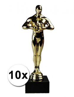 Luxe award beeldje - 10x - goud - 22 cm - verzwaarde voet - winnaar trofee