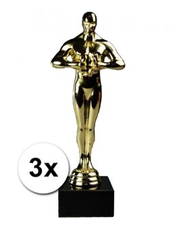 Luxe award beeldje - 3x - goud - 22 cm - verzwaarde voet - winnaar trofee