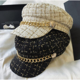 Luxe Bibi hoed met gouden ketting Beige - One size