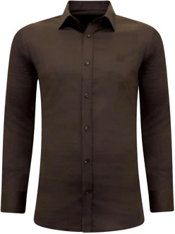 Luxe Bijzondere Heren Overhemden - Slim Fit - 3084- Bruin - Maten: M