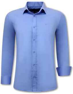 Luxe Blanco Heren Overhemden Lange Mouw - Slim Fit - 3082 - Blauw - Maten: L