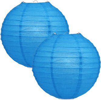 Luxe bol feest lampion - 2x - blauw - dia 25 cm - papier