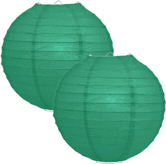 Luxe bol feest lampion - 2x - donkergroen - dia 25 cm - papier