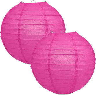 Luxe bol feest lampion - 2x - fuchsia roze - dia 25 cm - papier