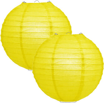Luxe bol feest lampion - 2x - geel - dia 35 cm - papier