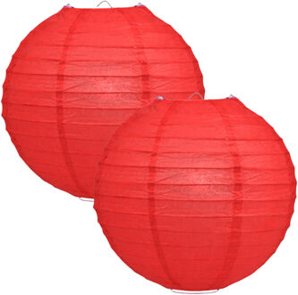 Luxe bol feest lampion - 2x - rood - dia 25 cm - papier