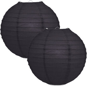 Luxe bol feest lampion - 2x - zwart - dia 25 cm - papier