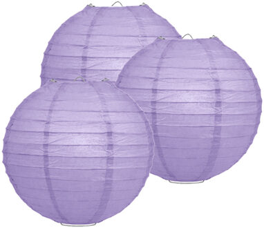 Luxe bol feest lampion - 3x - lila paars - dia 25 cm - papier