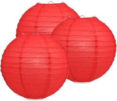 Luxe bol feest lampion - 3x - rood - dia 35 cm - papier