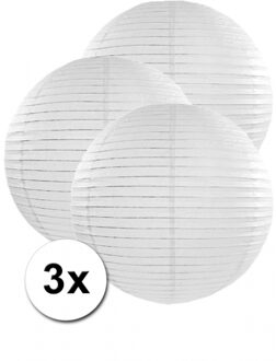 Luxe bol feest lampion - 3x stuks - wit - dia 50 cm - papier