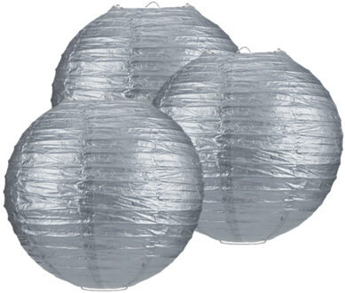 Luxe bol feest lampion - 3x - zilver - dia 35 cm - papier