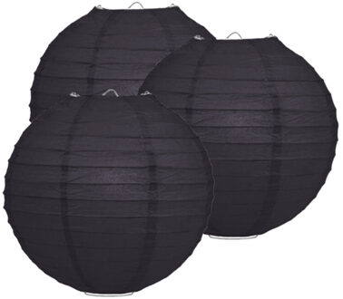 Luxe bol feest lampion - 3x - zwart - dia 25 cm - papier