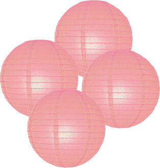 Luxe bol feest lampion - 4x - lichtroze - dia 25 cm - papier