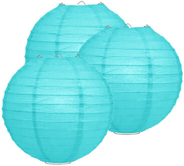 Luxe bol feest lampion - 4x - turquoise blauw - dia 35 cm - papier