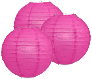 Luxe bol feest lampion - 5x - fuchsia roze - dia 35 cm - papier
