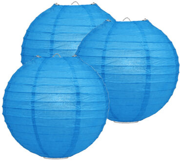 Luxe bol feest lampion - 8x - blauw - dia 25 cm - papier