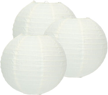 Luxe bol feest lampion - Pakket van 10x stuks - wit - dia 25 cm - papier