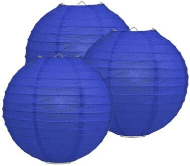 Luxe bol feest lampion - Pakket van 8x stuks - donkerblauw - dia 25 cm - papier