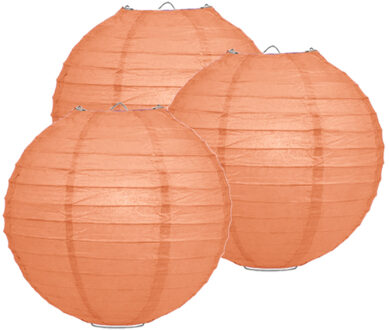 Luxe bol feest lampion - Set van 6x stuks - zalmroze - dia 25 cm - papier