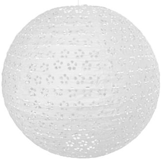 Luxe bol feest lampion - wit - bloem motief - dia 35 cm - papier